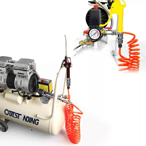 SRJQXH Kompresszor Tömlő 6m - Visszahúzható Levegőcső 1/4" Csatlakozóval, Robbanásbiztos Spiráltömlő, Narancssárga, 8mm Külső Átmérő, Műhely