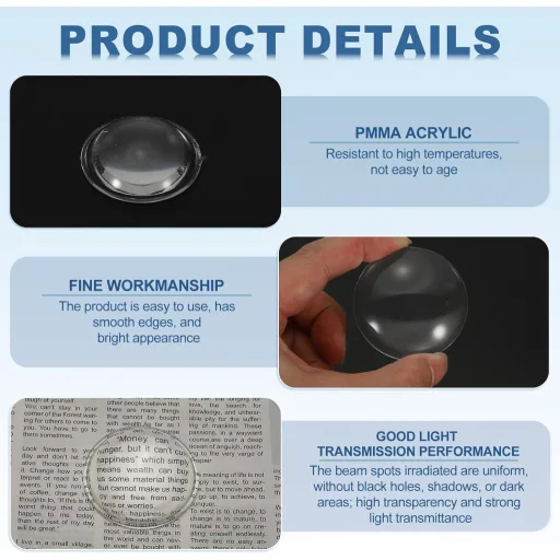 PATIKIL 48mm Domború Lencse 3db Akril LED Optika Fényszóró Lámpa