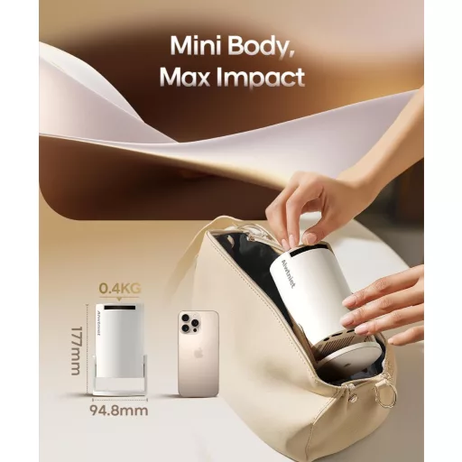 Alwtniet Mini Proiector 4K Android 11.0 - 200 ANSI Lumeni Proiector Portabil 5G WiFi 6 Bluetooth 5.0 Corecție Trapezoidală Automată Rotire 180°