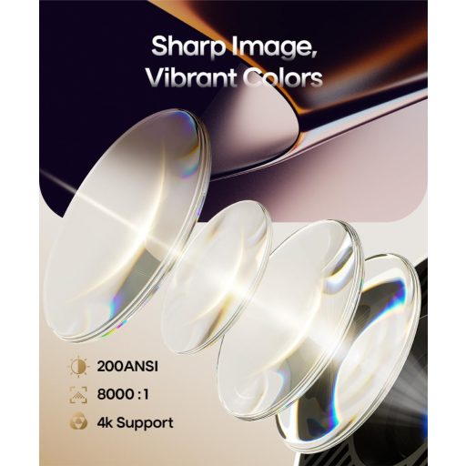 Alwtniet 4K Mini Projektor Android 11.0 - 200 ANSI Lumen Hordozható Kivetítő 5G WiFi 6 Bluetooth 5.0 Automatikus Trapézkorrekció 180° Forgat