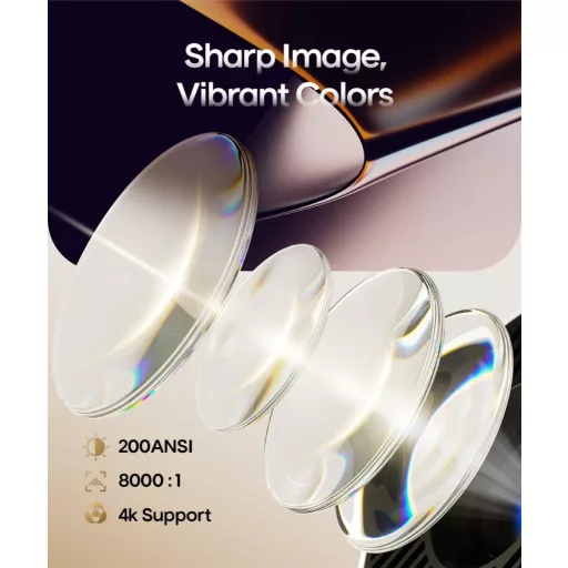 Alwtniet 4K Mini Projektor Android 11.0 - 200 ANSI Lumen Hordozható Kivetítő 5G WiFi 6 Bluetooth 5.0 Automatikus Trapézkorrekció 180° Forgat