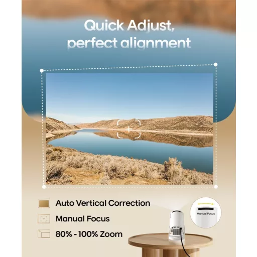 Alwtniet 4K Mini Projektor Android 11.0 - 200 ANSI Lumen Hordozható Kivetítő 5G WiFi 6 Bluetooth 5.0 Automatikus Trapézkorrekció 180° Forgat