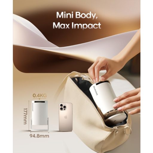 Alwtniet Mini Proiector 4K Android 11.0 - 200 ANSI Lumeni Proiector Portabil 5G WiFi 6 Bluetooth 5.0 Corecție Trapezoidală Automată Rotire 180°