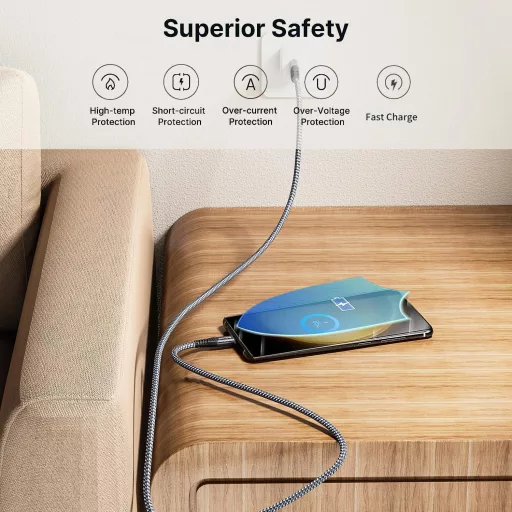 Bohconn Micro USB kábel 9m szürke nylon töltőkábel Samsung Huawei Redmi