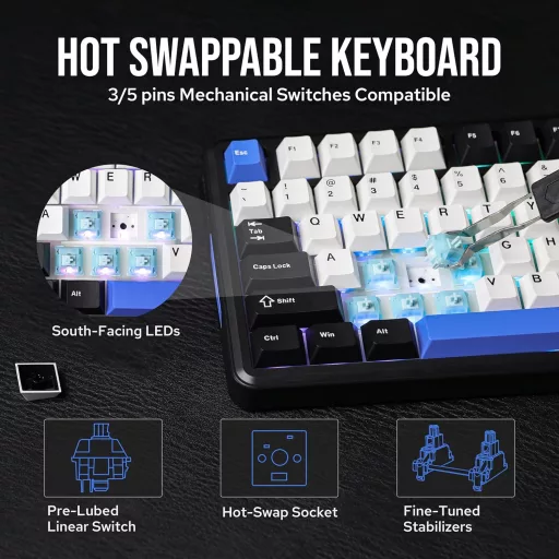 EPOMAKER TH85 Mehanička igraća tipkovnica, bežična RGB, Hot-Swap, programabilna