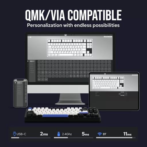 EPOMAKER TH85 Mehanička igraća tipkovnica, bežična RGB, Hot-Swap, programabilna