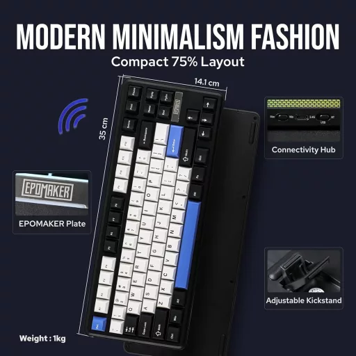 EPOMAKER TH85 Mehanička igraća tipkovnica, bežična RGB, Hot-Swap, programabilna