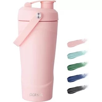   Autsel Nerezový proteínový šejker 750ml - Vákuovo izolovaná fľaša s miešacou guľôčkou, bez BPA, šejker na fitness nápoje