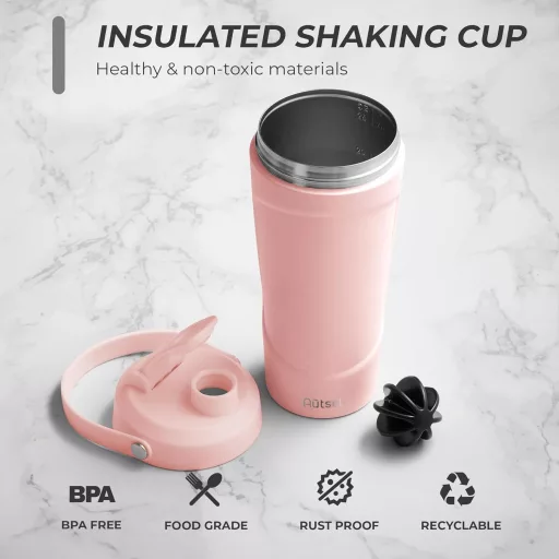 Autsel Rozsdamentes Acél Protein Shaker 750ml - Vákuumszigetelt Keverőpalack Keverőgömbbel, BPA-mentes Fitness Italkeverő