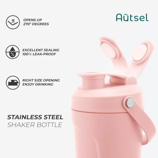 Autsel Rozsdamentes Acél Protein Shaker 750ml - Vákuumszigetelt Keverőpalack Keverőgömbbel, BPA-mentes Fitness Italkeverő