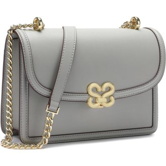   Quipuda női bőr válltáska fém csíkokkal, állítható pánt, szürke-fekete 15x8x25,5cm