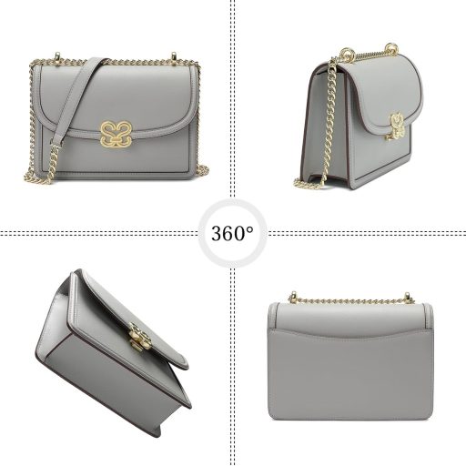 Quipuda női bőr válltáska fém csíkokkal, állítható pánt, szürke-fekete 15x8x25,5cm