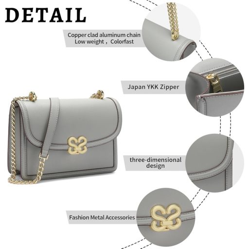 Quipuda női bőr válltáska fém csíkokkal, állítható pánt, szürke-fekete 15x8x25,5cm