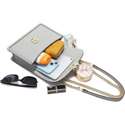 Quipuda női bőr válltáska fém csíkokkal, állítható pánt, szürke-fekete 15x8x25,5cm