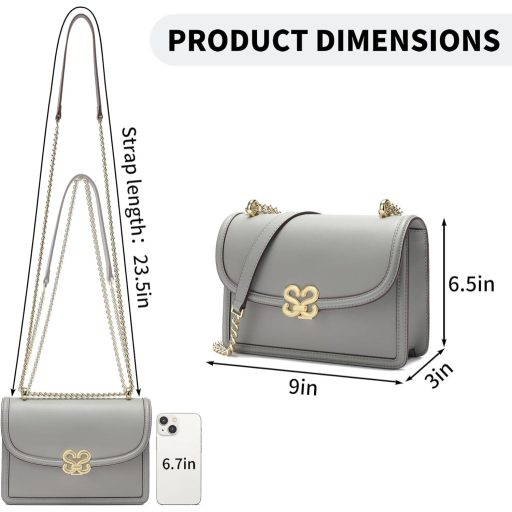 Quipuda női bőr válltáska fém csíkokkal, állítható pánt, szürke-fekete 15x8x25,5cm