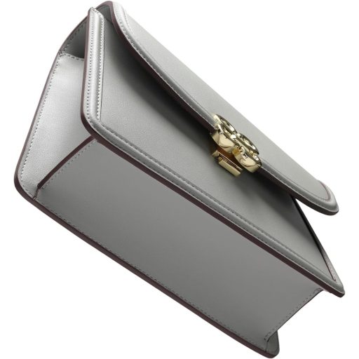 Quipuda női bőr válltáska fém csíkokkal, állítható pánt, szürke-fekete 15x8x25,5cm