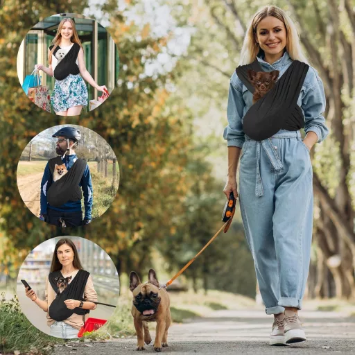 YAOZUP Torba za nošenje kućnih ljubimaca za pse - Podesiva naramenica, do 9 kg, prozračni materijal, crna nosiljka za pse za šetnju i putovanja