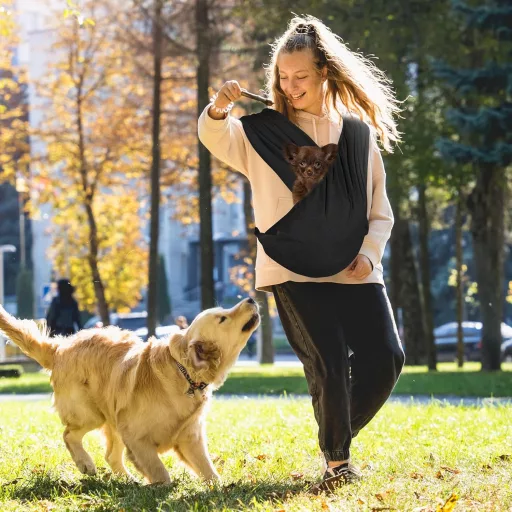 YAOZUP Torba za nošenje kućnih ljubimaca za pse - Podesiva naramenica, do 9 kg, prozračni materijal, crna nosiljka za pse za šetnju i putovanja
