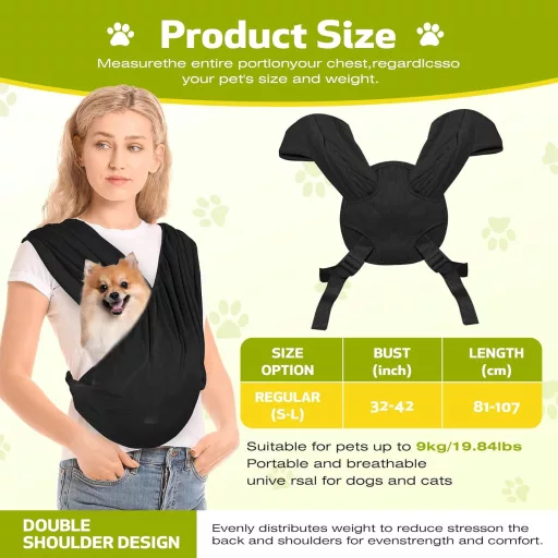 YAOZUP Torba za nošenje kućnih ljubimaca za pse - Podesiva naramenica, do 9 kg, prozračni materijal, crna nosiljka za pse za šetnju i putovanja