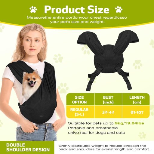 YAOZUP Malá Taška na Prenášanie Psa - Nastaviteľný Popruh do 9 kg, Priedušná Taška/Sling na Nosenie Psa na Prechádzky, Cestovanie, Čierna
