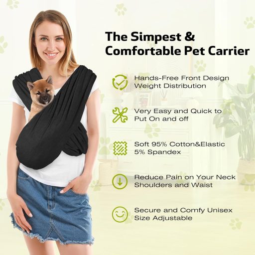 YAOZUP Kisméretű Kutya Hordozó Táska - Állítható Pánttal 9 kg-ig, Légáteresztő Kutyahordozó Sling Sétához, Utazáshoz, Fekete