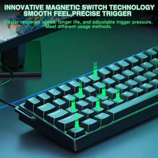 CORBOBO WIN60 HE vezetékes 60% mechanikus gamer billentyűzet mágneses switch hot swap RGB 8000 Hz rapid trigger PC fekete