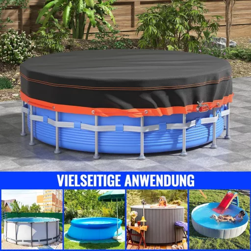 Husă piscină rotundă 315 cm, impermeabilă, material Oxford, negru