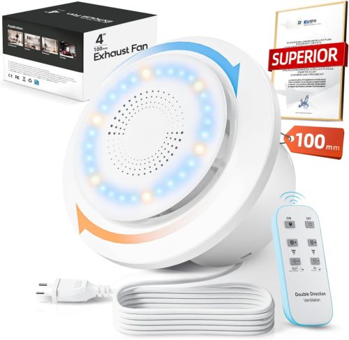 Ventilator de baie SLUELI de 100 mm cu flux de aer bidirecțional, 6 trepte de viteză și telecomandă - Motor DC economic pentru baie, Mo