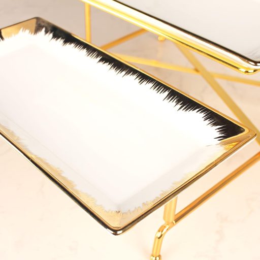 Jinsongdafa troslojna porculanska etažera sa zlatnim rubom i stalkom