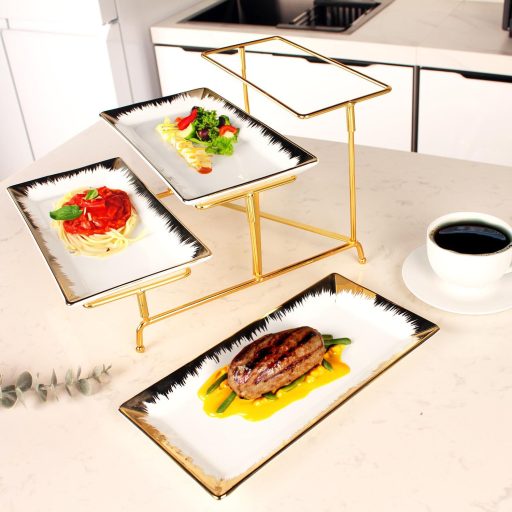 Jinsongdafa troslojna porculanska etažera sa zlatnim rubom i stalkom