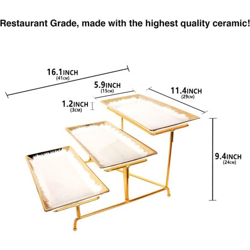 jinsongdafa 3 szintes porcelán tálca szett arany peremmel és állvánnyal