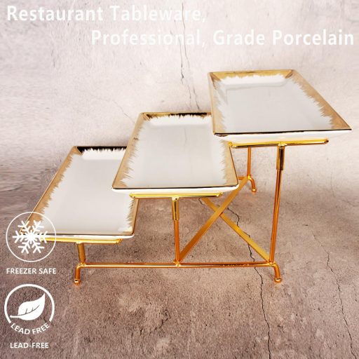 jinsongdafa 3 szintes porcelán tálca szett arany peremmel és állvánnyal