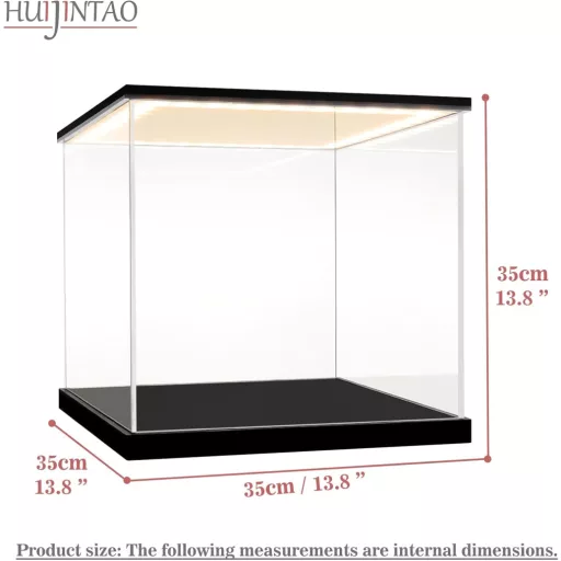 Huijintao Akrilna Vitrina s LED Rasvjetom - 35x35x35 cm Prozirna Izložbena Kutija za Modele Auta, Figure, Kolekcije - Stolna Kutija za Pohranu