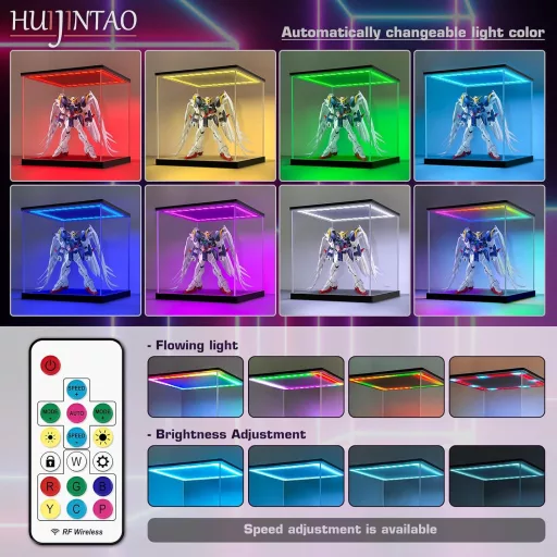 Huijintao Akrilna Vitrina s LED Rasvjetom - 35x35x35 cm Prozirna Izložbena Kutija za Modele Auta, Figure, Kolekcije - Stolna Kutija za Pohranu