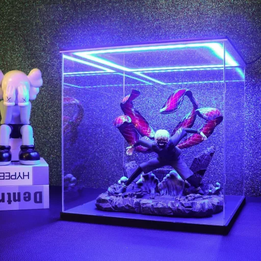 Huijintao Akrilna Vitrina s LED Rasvjetom - 35x35x35 cm Prozirna Izložbena Kutija za Modele Auta, Figure, Kolekcije - Stolna Kutija za Pohranu
