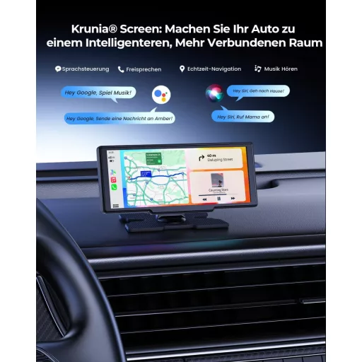 Krunia 8,1" Vezeték Nélküli Hordozható Autós Kijelző 60FPS - Apple CarPlay & Android Auto Támogatás, Tolatókamera, GPS Navigáció, Hangvezérl