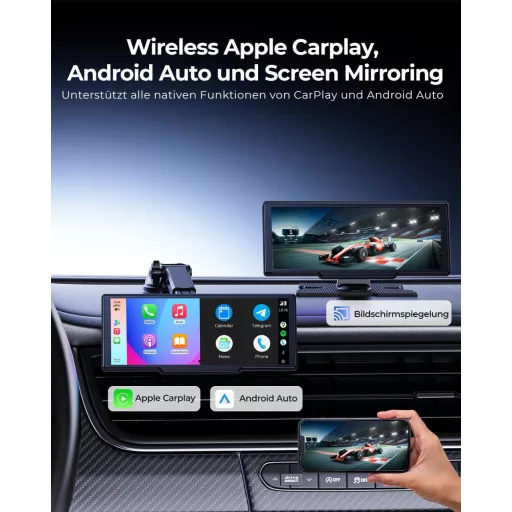 Krunia 8,1" Bezdrôtový Prenosný Auto Displej 60FPS - Podpora Apple CarPlay & Android Auto, cúvacia kamera, GPS navigácia, hlasové ovládanie