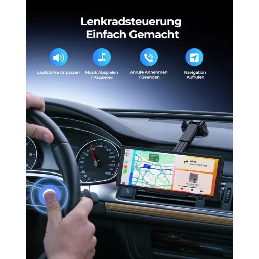 Krunia 8,1" Bezdrôtový Prenosný Auto Displej 60FPS - Podpora Apple CarPlay & Android Auto, cúvacia kamera, GPS navigácia, hlasové ovládanie