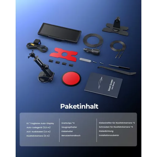 Krunia 8,1" Vezeték Nélküli Hordozható Autós Kijelző 60FPS - Apple CarPlay & Android Auto Támogatás, Tolatókamera, GPS Navigáció, Hangvezérl