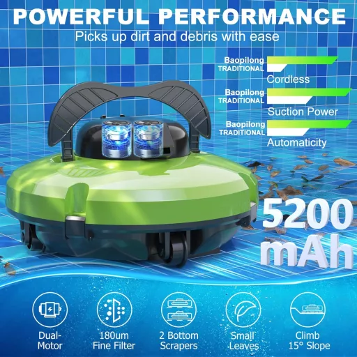 Baopilong Automatikus Medence Takarító Robot, Vezeték Nélküli Porszívó 120 Perc