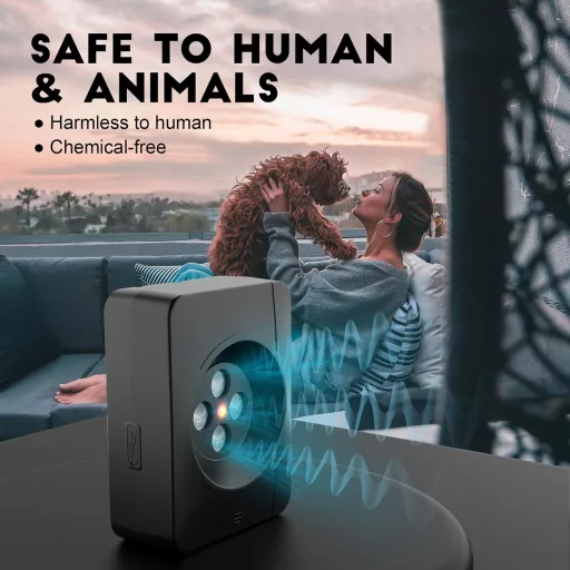 Dispozitiv Anti-Lătrat Bubbacare pentru Câini - Dispozitiv Ultrasonic Automat cu 3 Moduri și 4 Emisie, pentru Utilizare Interioară și Exterioară, Reîncărcabil