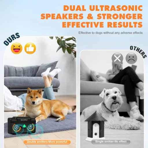 Bubbacare Ultrahangos Ugatásgátló 15m Hatótávval - 3 Üzemmódú Automatikus Kutyaugatás Szabályozó Kis és Nagy Kutyáknak, Dupla Hangszórós Min