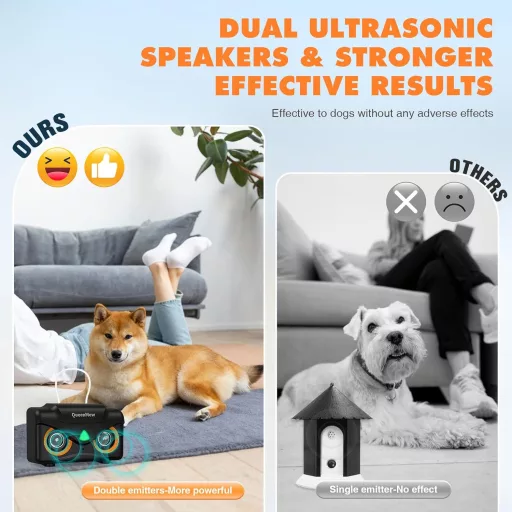 Bubbacare Ultrahangos Ugatásgátló 15m Hatótávval - 3 Üzemmódú Automatikus Kutyaugatás Szabályozó Kis és Nagy Kutyáknak, Dupla Hangszórós Min