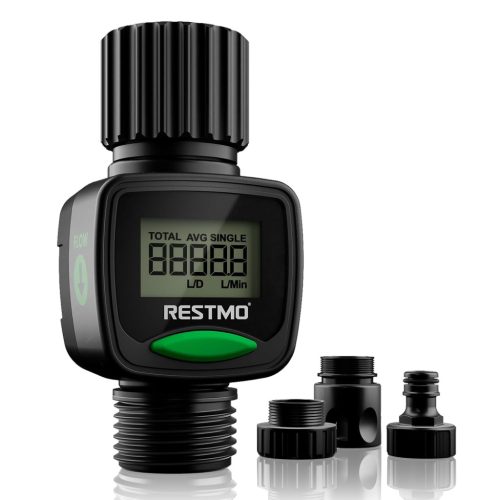 Restmo Vízóra - Nagy Pontosságú Vízfogyasztás és Áramlás Mérő LCD Kijelzővel, Gallonban/Literben - Kerti Locsoláshoz, Öntözőrendszerhez