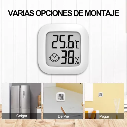 Súprava digitálnych mini teplomerov a vlhkomerov Wepai – 4 ks interiérových teplomerov a vlhkomerov, montáž na stenu alebo voľne stojace, CR2032 E