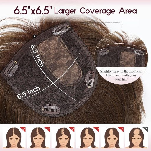 EMMOR Perucă din Păr Natural Uman pentru Femei - Bob de 25 cm cu Breton, Bază de 16,5×16,5 cm, Extensie de Păr Maro