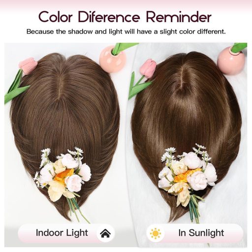 EMMOR Perucă din Păr Natural Uman pentru Femei - Bob de 25 cm cu Breton, Bază de 16,5×16,5 cm, Extensie de Păr Maro