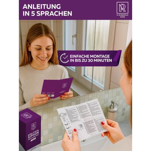 M. ROSENFELD HOME Sifon din oțel inoxidabil 1 1/4" Reglabil pe înălțime 85-110mm țeavă de scurgere pentru baie