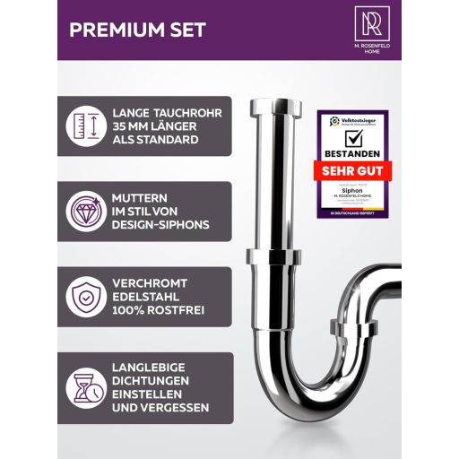 M. ROSENFELD HOME Sifon din oțel inoxidabil 1 1/4" Reglabil pe înălțime 85-110mm țeavă de scurgere pentru baie