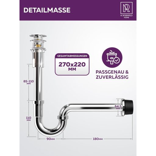 M. ROSENFELD HOME Inox sifon 1 1/4" Podesiv po visini 85-110mm Kupaonska odvodna cijev